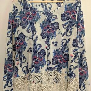 Red Camel Boho Linen Blend Paisley Top